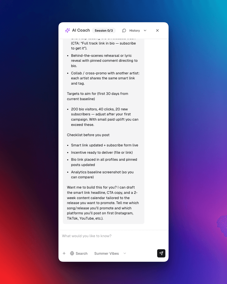 AI Marketing Coach interface